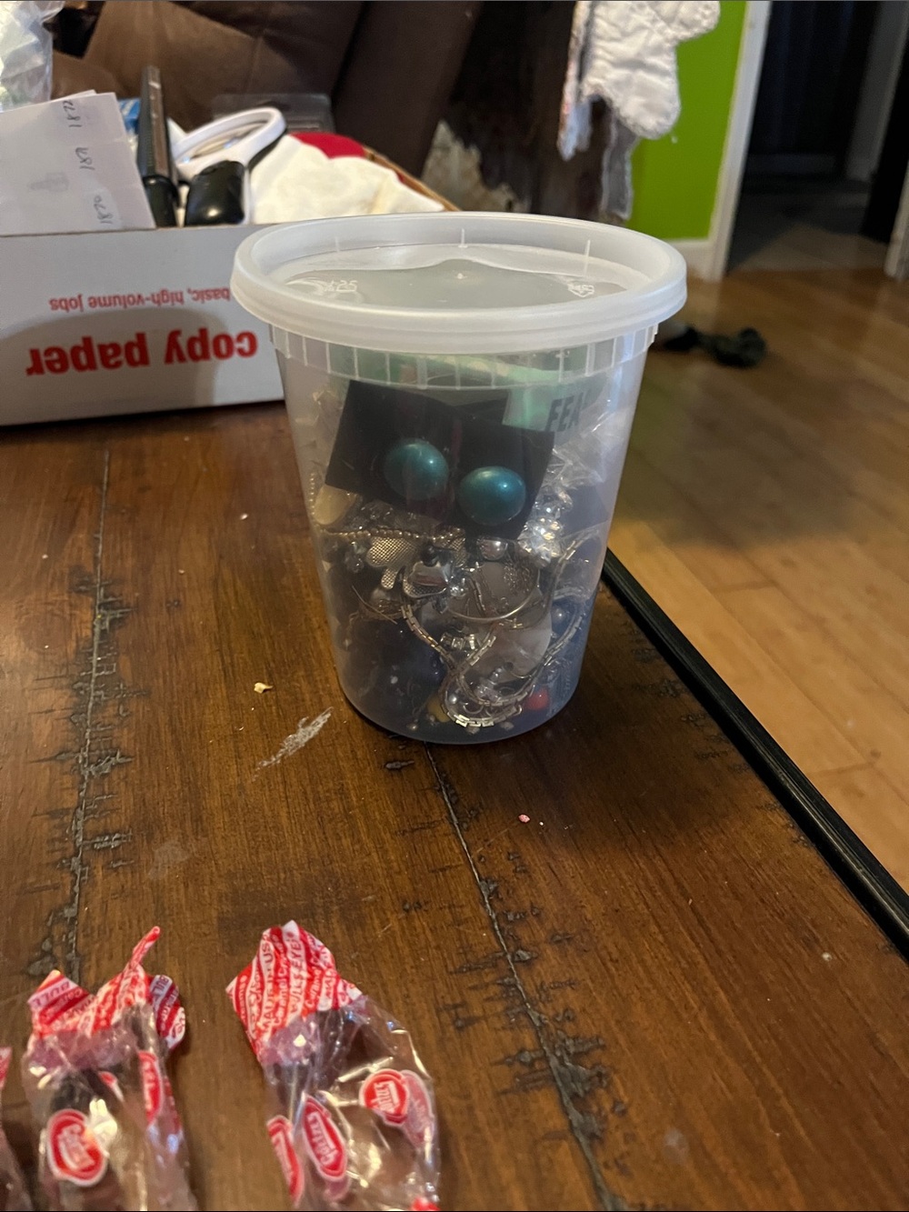 Clear Plastic Storage Tub with craft jewerly lot